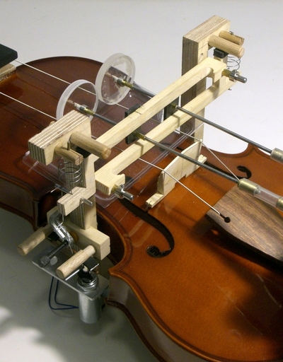 close-up of bowing mechanism